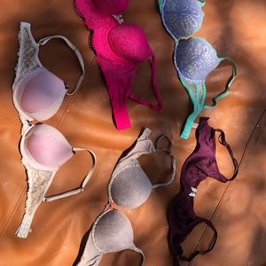 Bundle of 5 Victoria’s Secret 32D bras. Lace, bralette, pink purple blue push-up